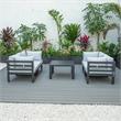 LeisureMod Chelsea 5-Pc Loveseats and Coffee Table Set with Light Grey Cushions