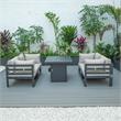 LeisureMod Chelsea 5-Pc Loveseat and Fire Pit Table Set with Beige Cushions