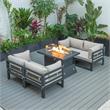 LeisureMod Chelsea 5-Pc Loveseat and Fire Pit Table Set with Beige Cushions