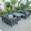 LeisureMod Chelsea 5-Pc Loveseat and Fire Pit Table Set with Black Cushions