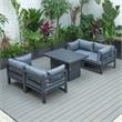 LeisureMod Chelsea 5-Pc Loveseat and Fire Pit Table Set with Blue Cushions