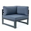 LeisureMod Chelsea 5-Pc Loveseat and Fire Pit Table Set with Blue Cushions
