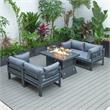 LeisureMod Chelsea 5-Pc Loveseat and Fire Pit Table Set with Blue Cushions
