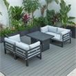 LeisureMod Chelsea 5-Pc Loveseat and Fire Pit Table Set with Light Grey Cushions