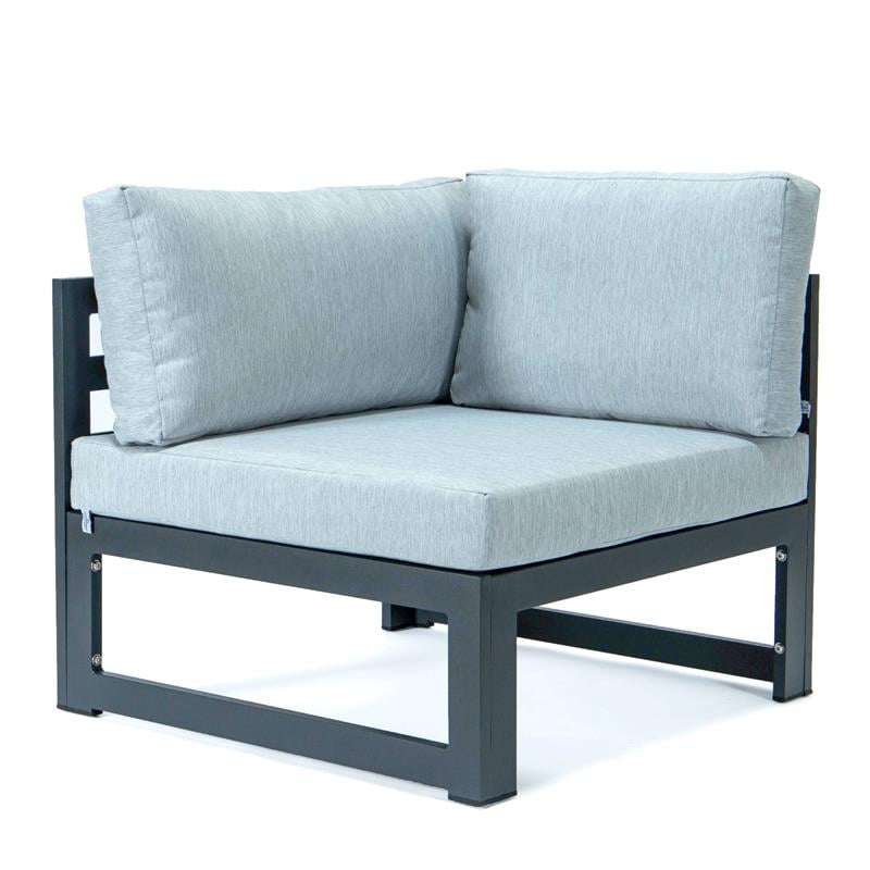 LeisureMod Chelsea 5-Pc Loveseat and Fire Pit Table Set with Light Grey Cushions