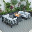 LeisureMod Chelsea 5-Pc Loveseat and Fire Pit Table Set with Light Grey Cushions