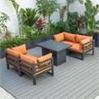 LeisureMod Chelsea 5-Pc Loveseat and Fire Pit Table Set with Orange Cushions