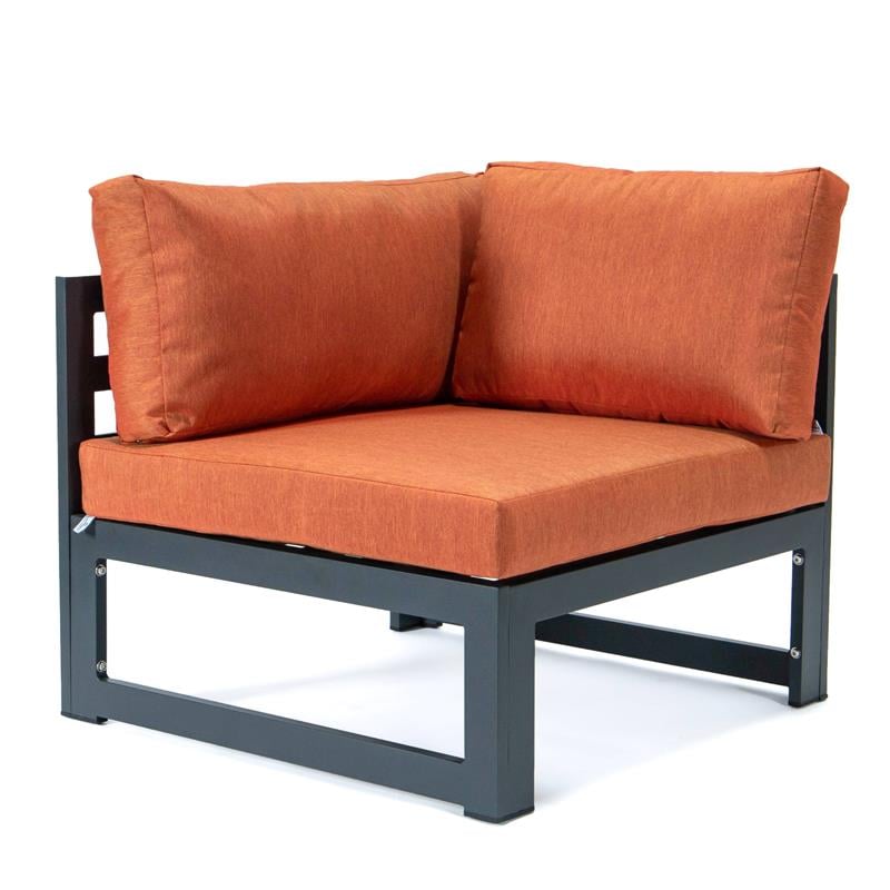 LeisureMod Chelsea 5-Pc Loveseat and Fire Pit Table Set with Orange Cushions