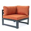 LeisureMod Chelsea 5-Pc Loveseat and Fire Pit Table Set with Orange Cushions