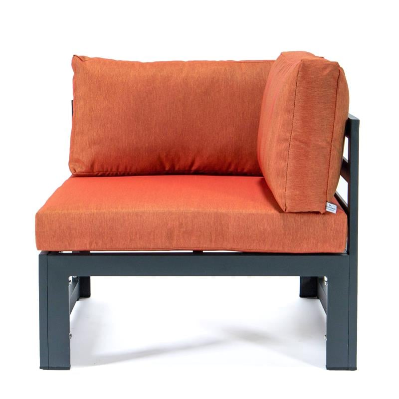 LeisureMod Chelsea 5-Pc Loveseat and Fire Pit Table Set with Orange Cushions