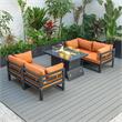LeisureMod Chelsea 5-Pc Loveseat and Fire Pit Table Set with Orange Cushions