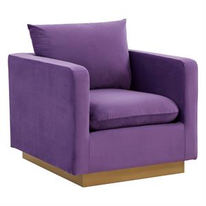 leisuremod nervo velvet accent arm chair with gold base in purple