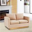 LeisureMod Nervo Modern Velvet Loveseat With Gold Base In Beige