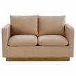 LeisureMod Nervo Modern Velvet Loveseat With Gold Base In Beige