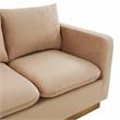 LeisureMod Nervo Modern Velvet Loveseat With Gold Base In Beige