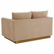 LeisureMod Nervo Modern Velvet Loveseat With Gold Base In Beige