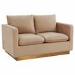 LeisureMod Nervo Modern Velvet Loveseat With Gold Base In Beige