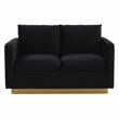 LeisureMod Nervo Modern Velvet Loveseat With Gold Base In Midnight Black