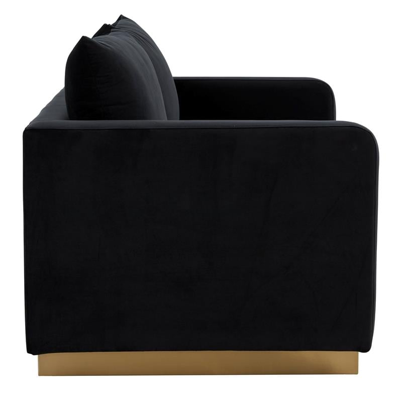 LeisureMod Nervo Modern Velvet Loveseat With Gold Base In Midnight Black