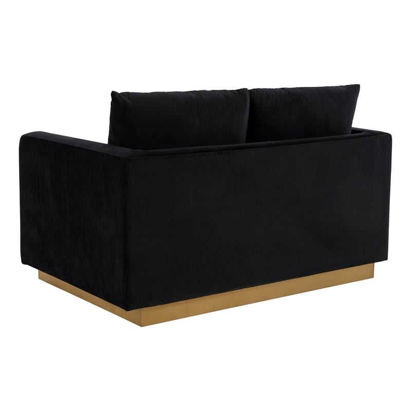 LeisureMod Nervo Modern Velvet Loveseat With Gold Base In Midnight Black
