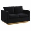 LeisureMod Nervo Modern Velvet Loveseat With Gold Base In Midnight Black