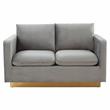 LeisureMod Nervo Modern Velvet Loveseat With Gold Base In Light Gray