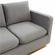 LeisureMod Nervo Modern Velvet Loveseat With Gold Base In Light Gray