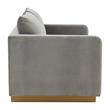 LeisureMod Nervo Modern Velvet Loveseat With Gold Base In Light Gray