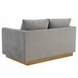 LeisureMod Nervo Modern Velvet Loveseat With Gold Base In Light Gray