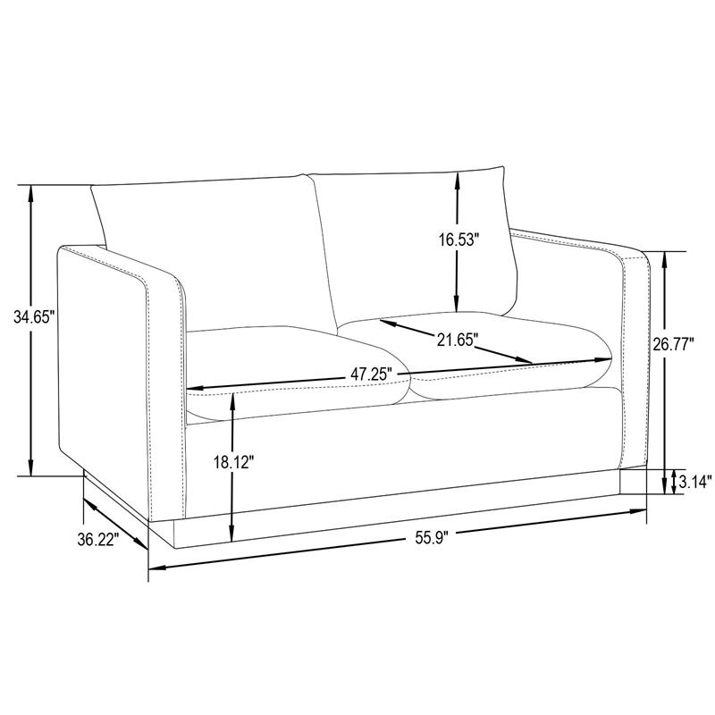 LeisureMod Nervo Modern Velvet Loveseat With Gold Base In Light Gray