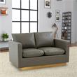 LeisureMod Nervo Modern Leather Loveseat With Gold Base In Gray