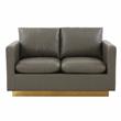 LeisureMod Nervo Modern Leather Loveseat With Gold Base In Gray