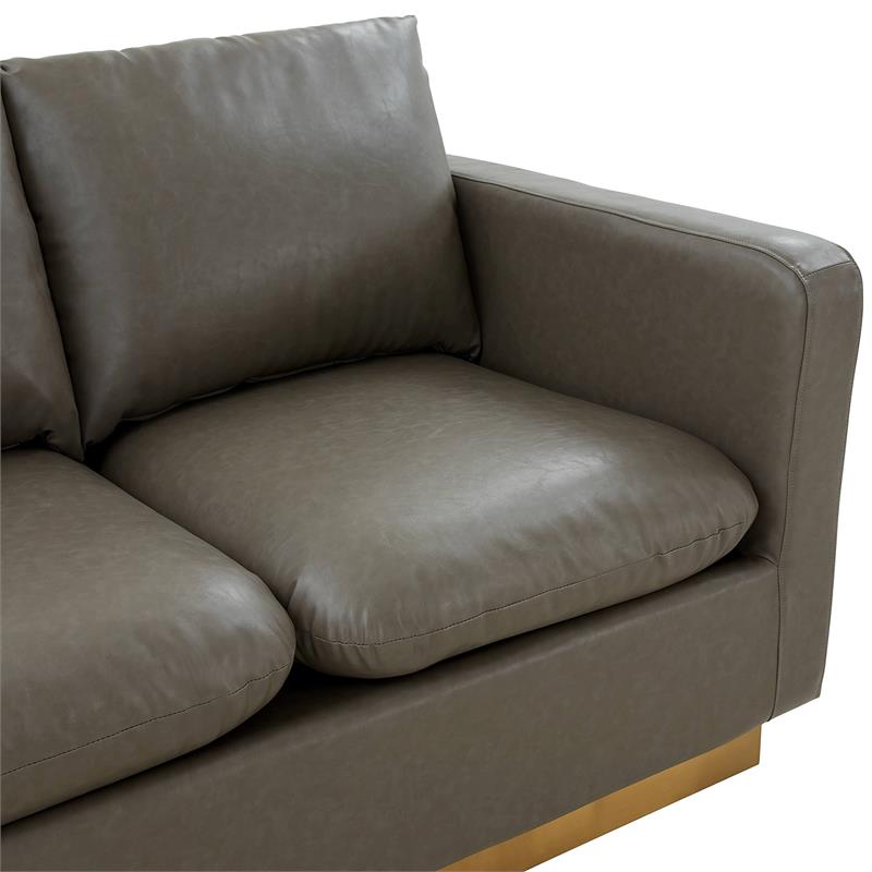 LeisureMod Nervo Modern Leather Loveseat With Gold Base In Gray