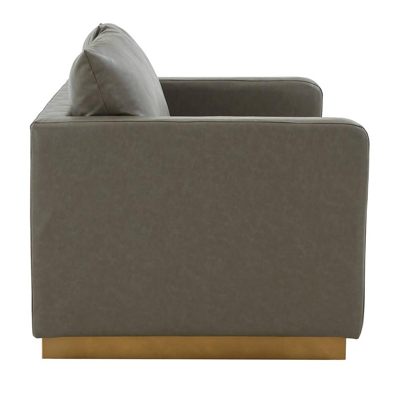 LeisureMod Nervo Modern Leather Loveseat With Gold Base In Gray