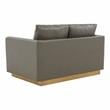 LeisureMod Nervo Modern Leather Loveseat With Gold Base In Gray