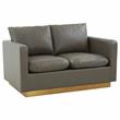 LeisureMod Nervo Modern Leather Loveseat With Gold Base In Gray
