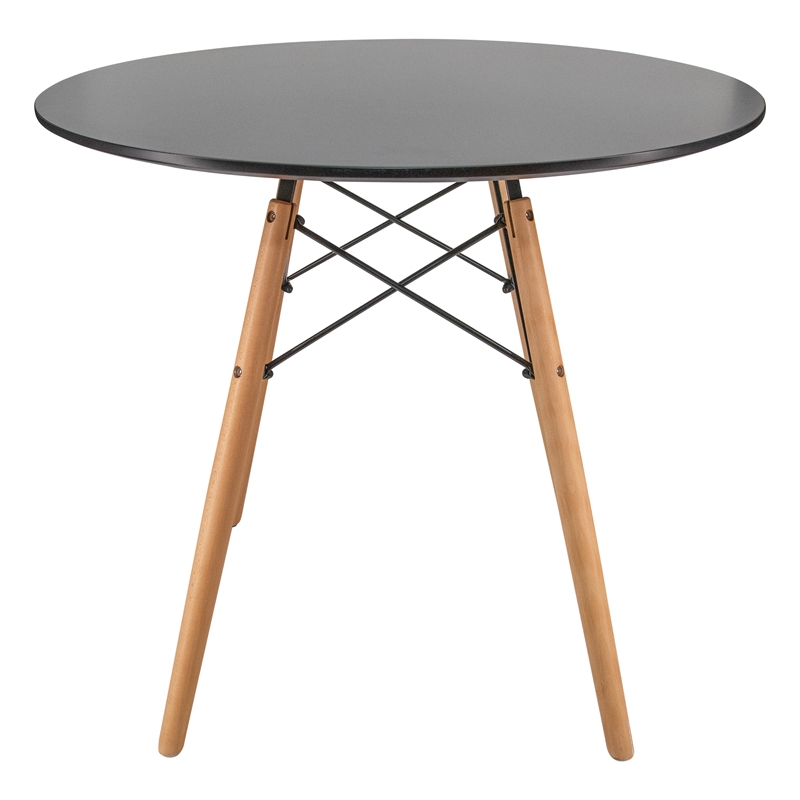 LeisureMod Dover Round Bistro Black Wood Top Dining Table With Eiffel Base