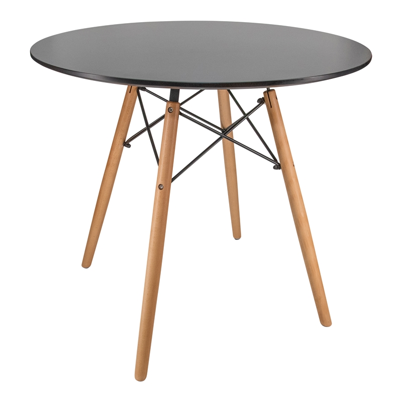 LeisureMod Dover Round Bistro Black Wood Top Dining Table With Eiffel Base