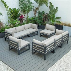 leisuremod chelsea 8-piece patio sectional black aluminum with cushions