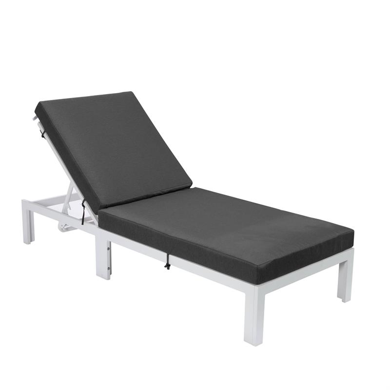 LeisureMod Chelsea Aluminum Outdoor Chaise Lounge Chair With Balck Cushion