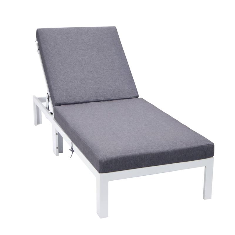 LeisureMod Chelsea Aluminum Outdoor Chaise Lounge Chair With Blue Cushion