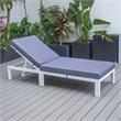 LeisureMod Chelsea Aluminum Outdoor Chaise Lounge Chair With Blue Cushion