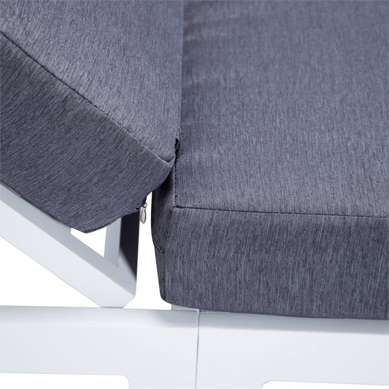 LeisureMod Chelsea Aluminum Outdoor Chaise Lounge Chair With Blue Cushion