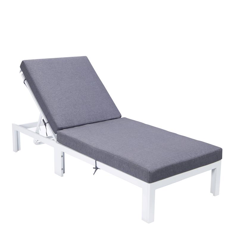 LeisureMod Chelsea Aluminum Outdoor Chaise Lounge Chair With Blue Cushion