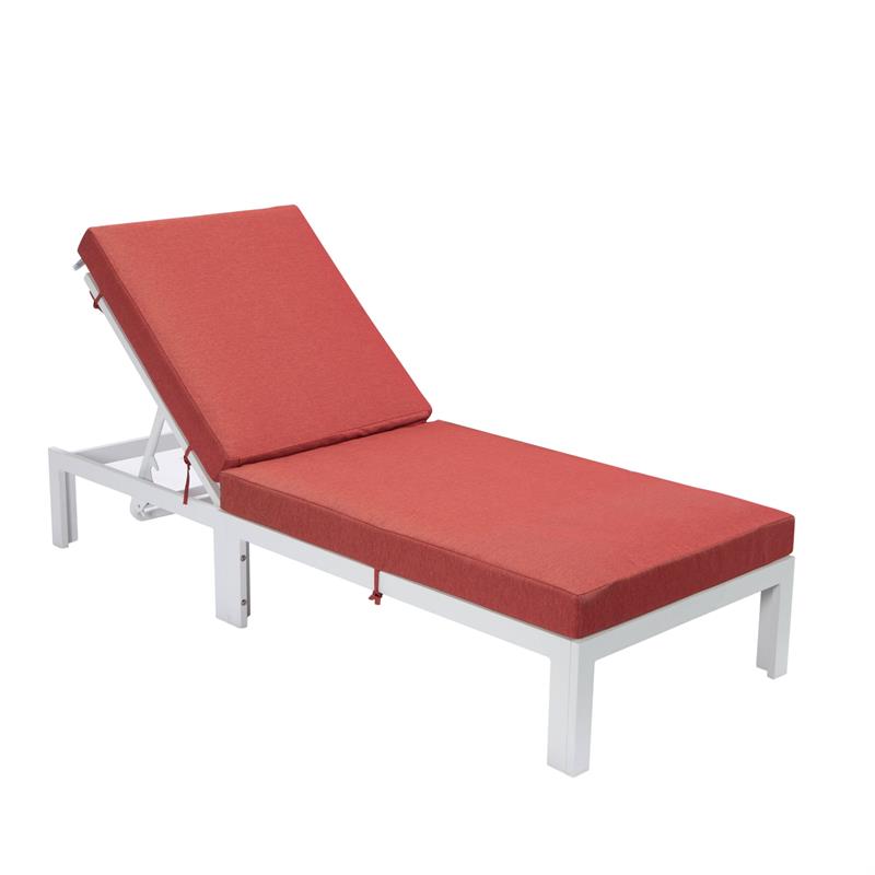 LeisureMod Chelsea Aluminum Outdoor Chaise Lounge Chair With Red Cushion