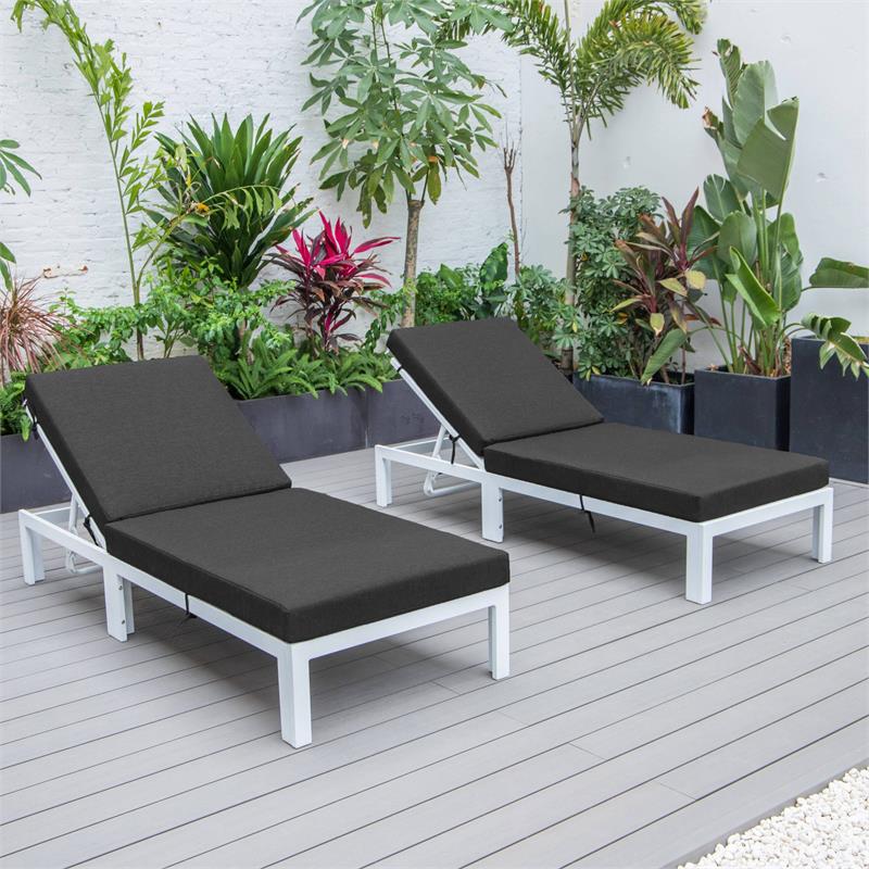 LeisureMod Chelsea Aluminum Outdoor Chaise Lounge Chair in Black Set of 2