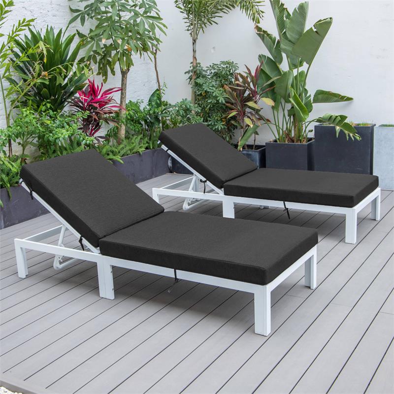 LeisureMod Chelsea Aluminum Outdoor Chaise Lounge Chair in Black Set of 2