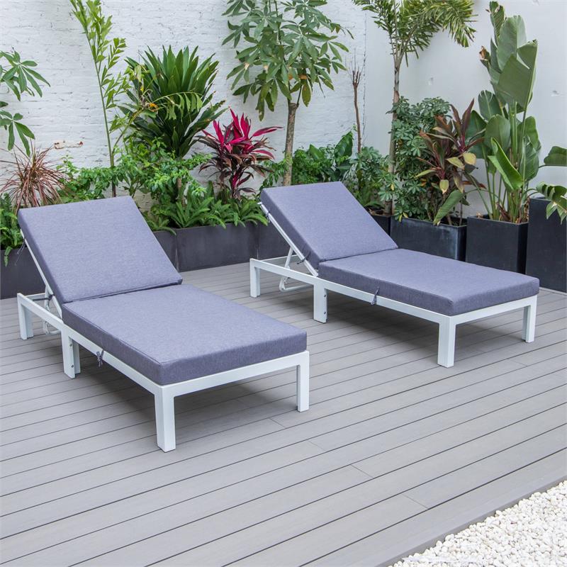 LeisureMod Chelsea Aluminum Outdoor Chaise Lounge Chair in Blue Set of 2