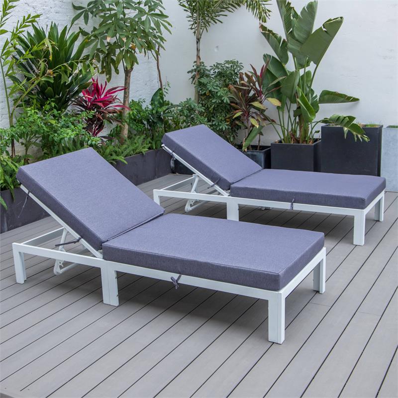 LeisureMod Chelsea Aluminum Outdoor Chaise Lounge Chair in Blue Set of 2