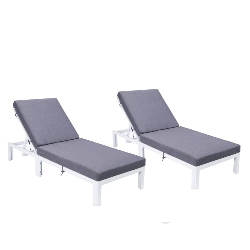 LeisureMod Chelsea Aluminum Outdoor Chaise Lounge Chair in Blue Set of 2